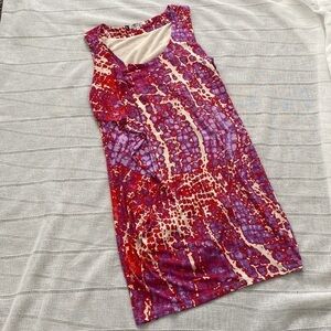 Jennifer Lopez snake print sleeveless mini shift dress.